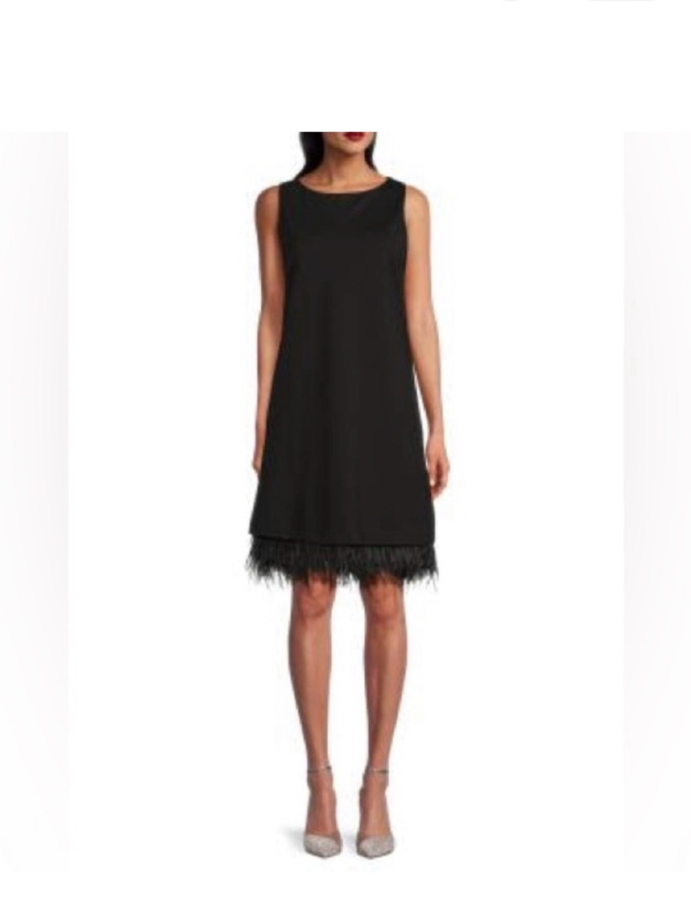 J. McLaughlin Black Shift Dress with Feather Hem
